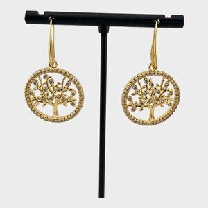 Gold Filled Tree of Life Earrings Pave CZs 18KT Gold Filled
